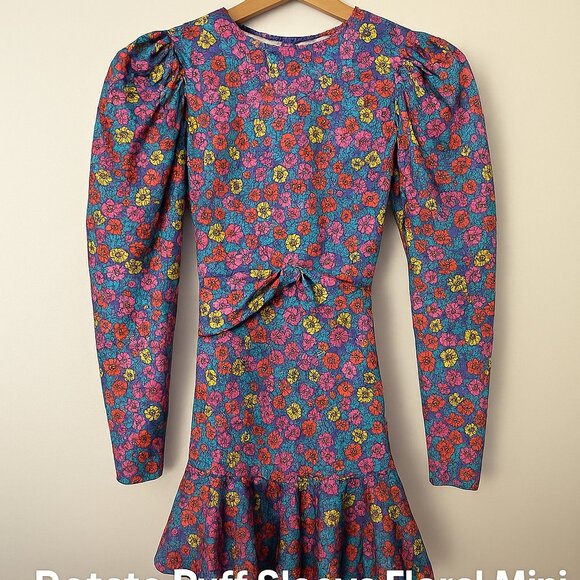 Rotate Birger Christensen Puff Sleeve Floral Mini Dress | Size 4 - Picture 1 of 10